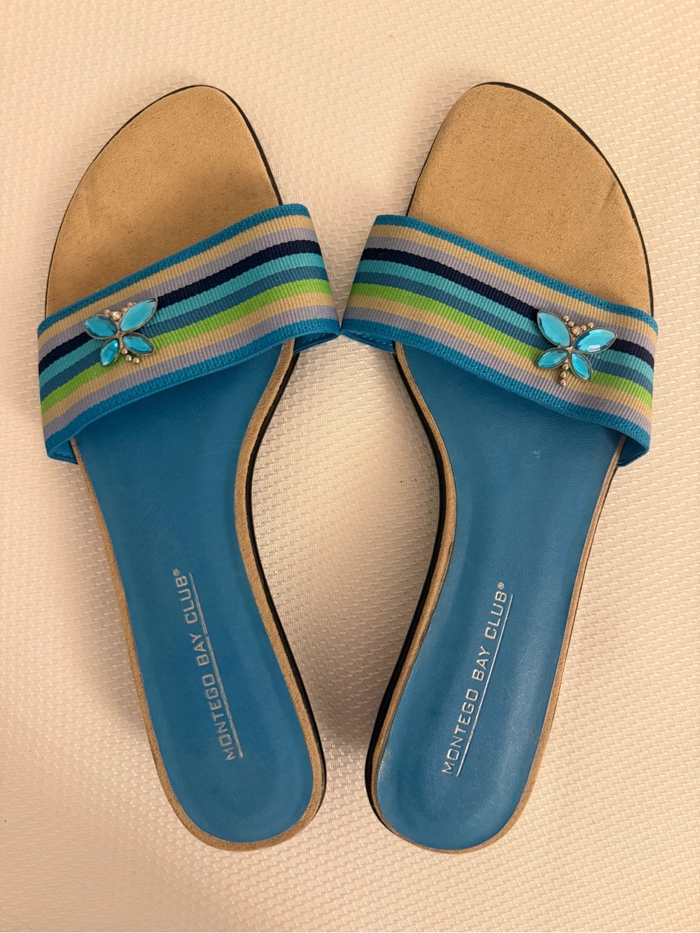 Y2K Montego Bay Club Blue Butterfly Slide Sandals